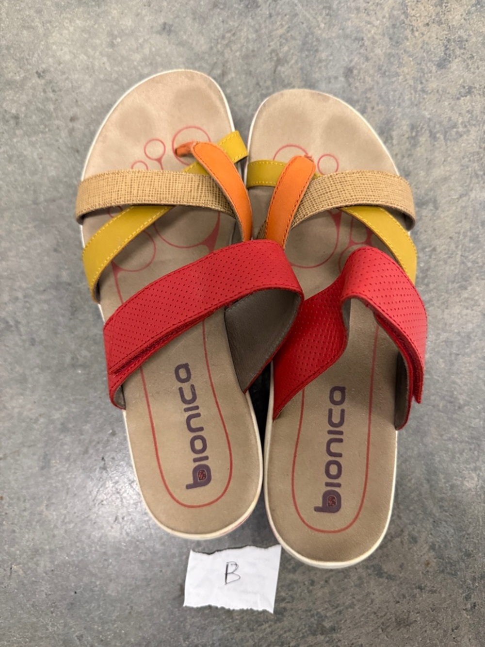 Bionica Red, Orange, Yellow & Tan Cross-Strap Sandals - Picture 3 of 4
